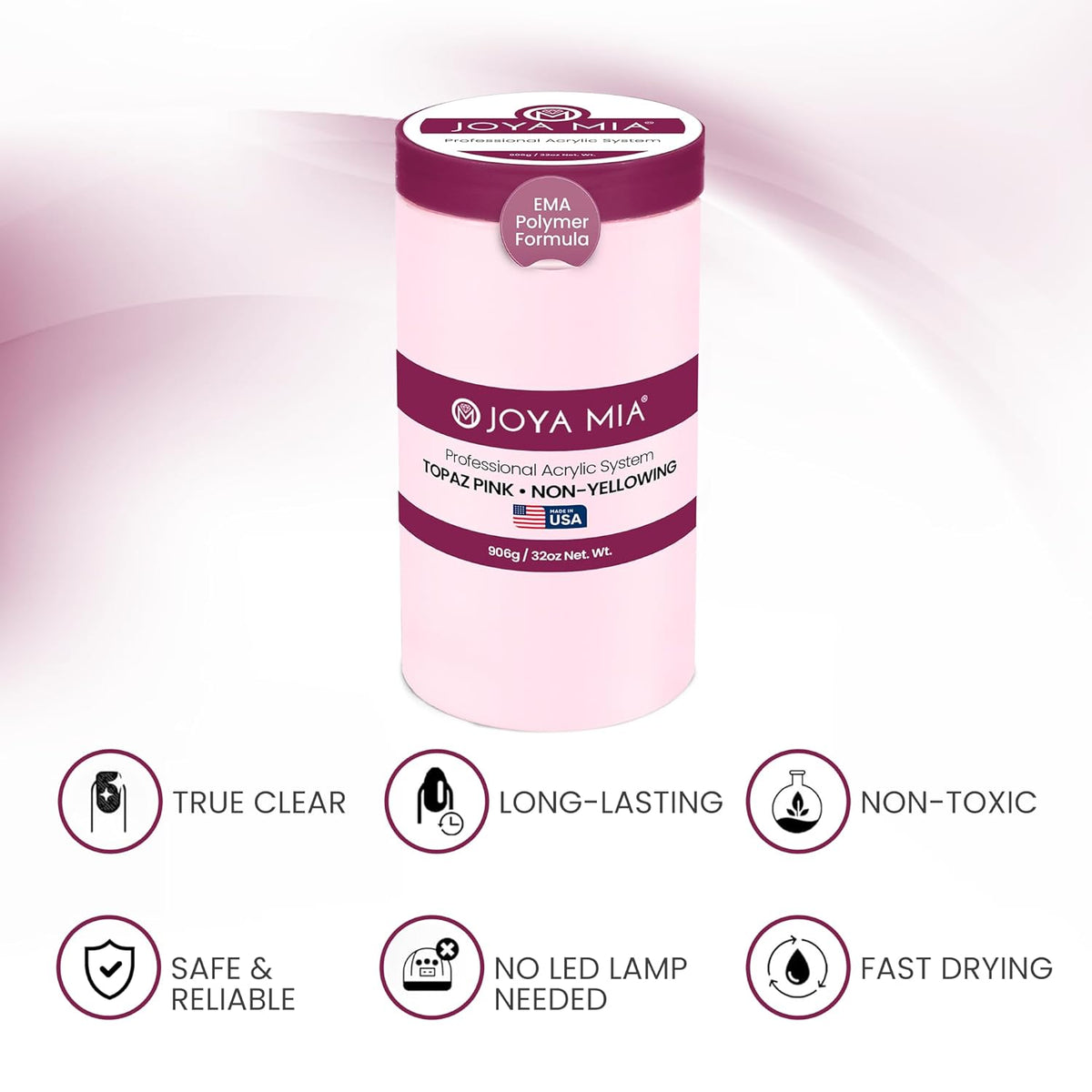 Joya Mia Acrylic Powder for Nails, MMA-Free, Super Adhesion Professional Powder for Flawless &