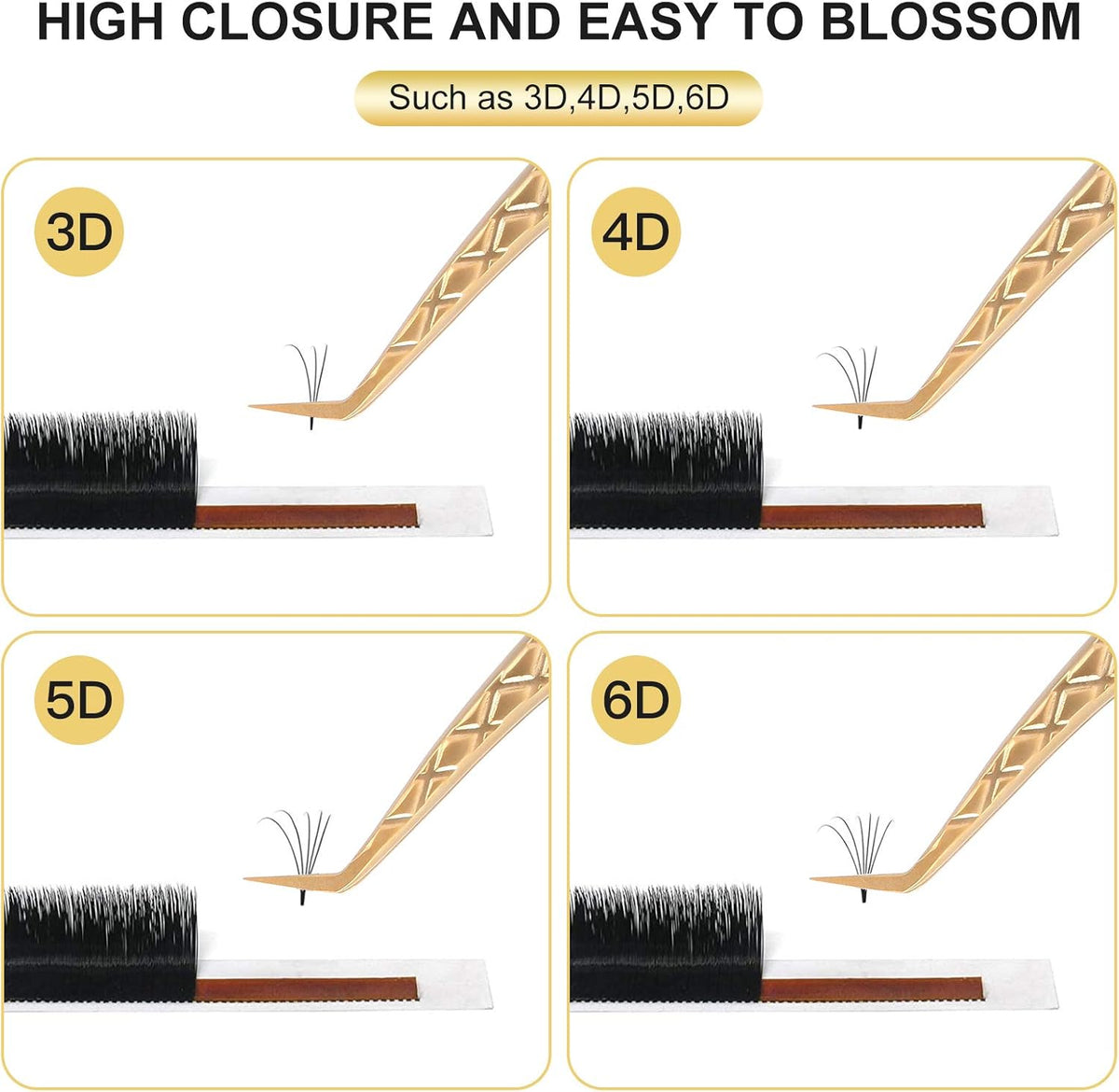 FEITA Eyelash Extension Tweezer Set Gold Lash Applicator Tool - Precision Lashes Diamond Grip
