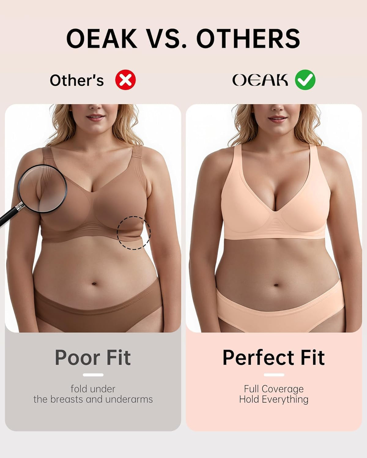 OEAK Womens Deep V Bras Wireless Comfortable Bra Supportive No Underwire Bras Tshirt Push Up