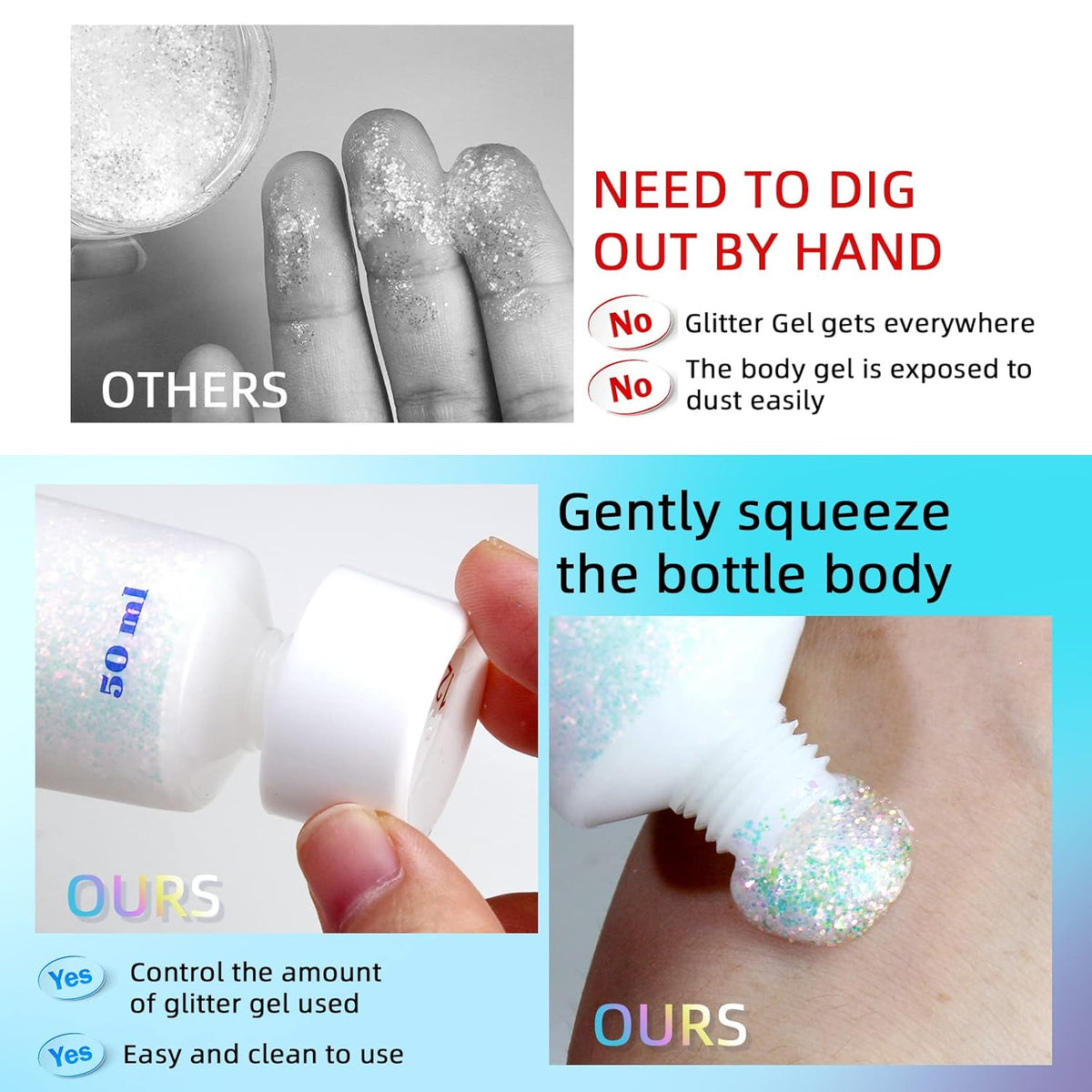 DAGEDA Body Glitter Gel, Holographic Face Glitters Body Gel Shimmer Liquid Eyeshadow, Color