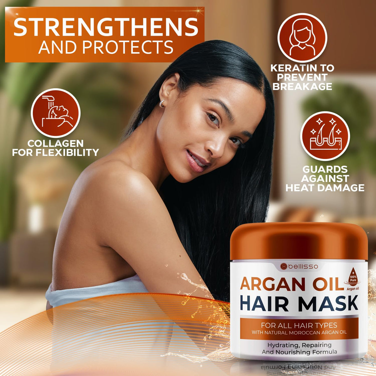 Moroccan Argan Oil Mask - Deep Conditioning Moisturizer for Dry, Extremely Damaged Hair - Hydrating