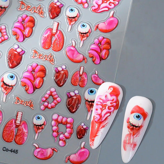 1 Sheets Horror Halloween Nail Stickers for Nail Art Embossed Eyeballs Nail Art Stickers Scary