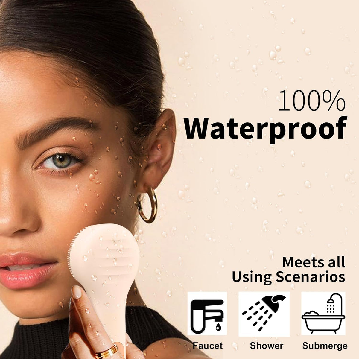 Silicone Face Scrubber, NågraCoola CLIE 2.0 Facial Cleansing Brush, Rechargeable, Waterproof Face