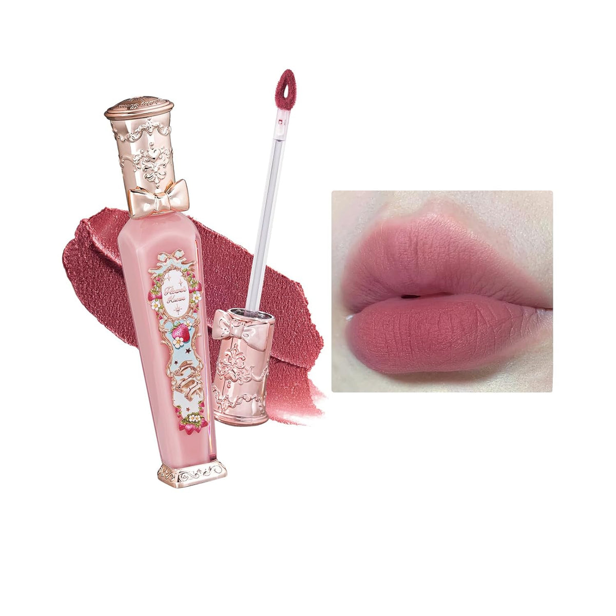 Flower Knows Strawberry Rococo Cloud Lip Cream,Velvety Matte Liquid Lipstick,Pink Lipstick,Long