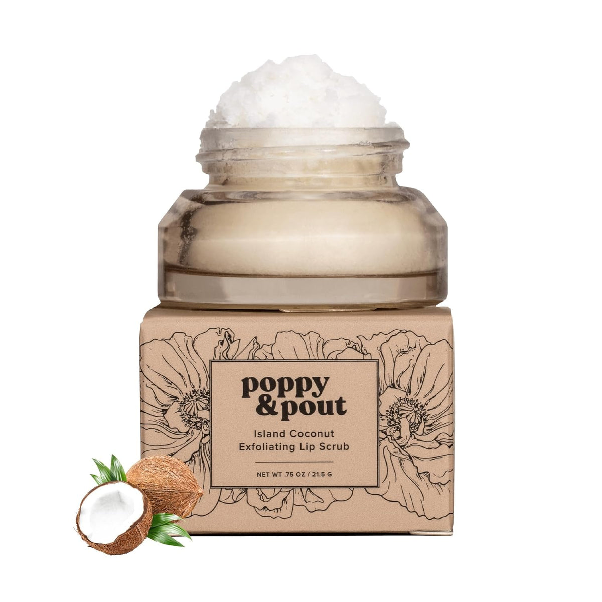 Poppy & Pout Natural Lip Scrub, Moisturizing Sugar Scrub for Dry Lips, Lip Scrubber Exfoliator with