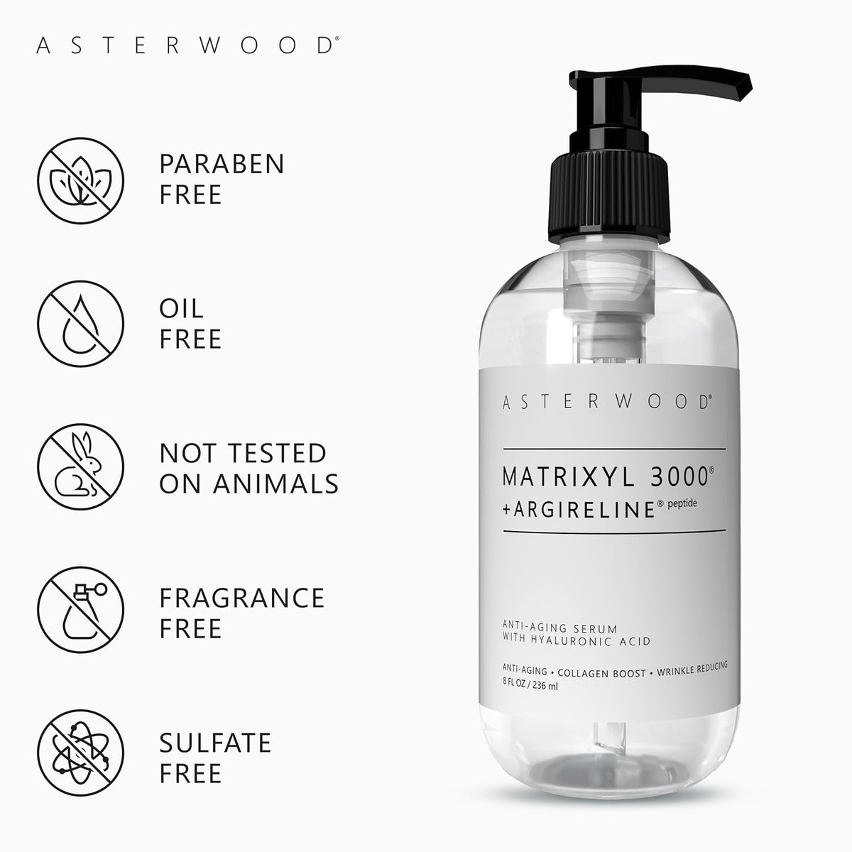 Asterwood Matrixyl 3000 + Argireline Serum for Face - Multi Peptide Serum with Hyaluronic Acid