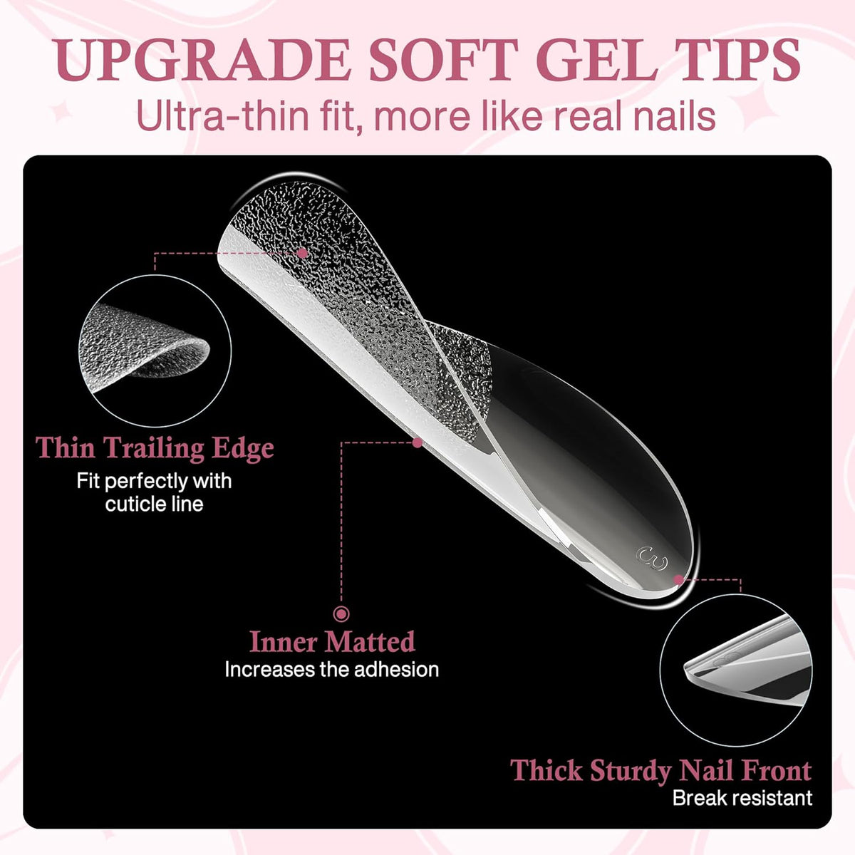 Medium Almond Nail Tips, 504pcs Soft Gel Pre-Filed Acrylic Almond Fake Nails, Half Matte Full Cover