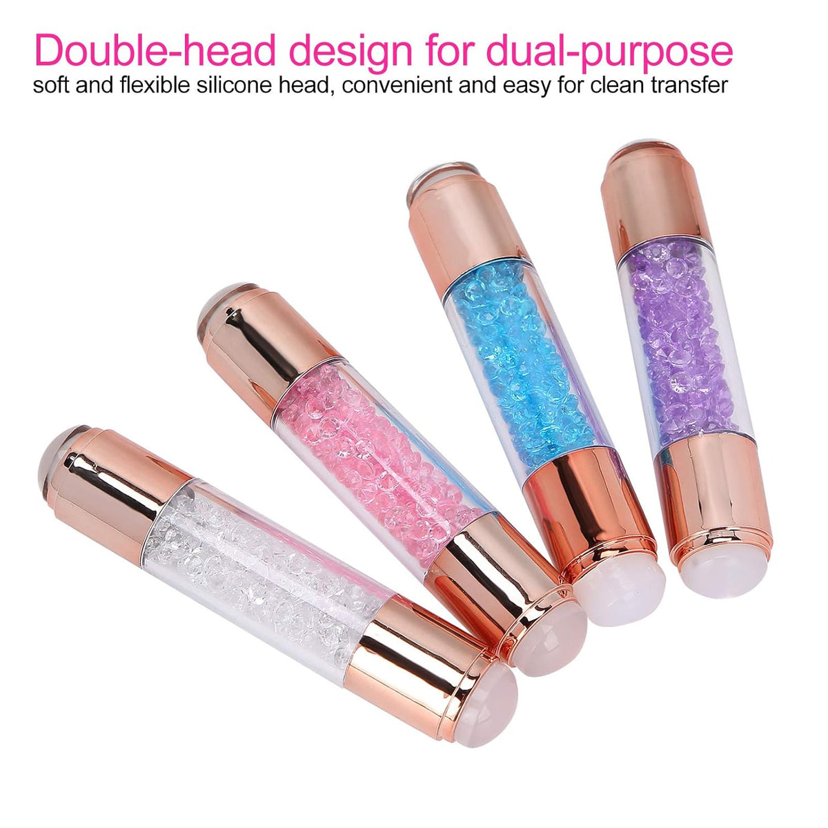 Dioche 4Sets Manicure Art Stamper, Double Ended Silicone Stamp Pens With Nail Seal Plate for Home