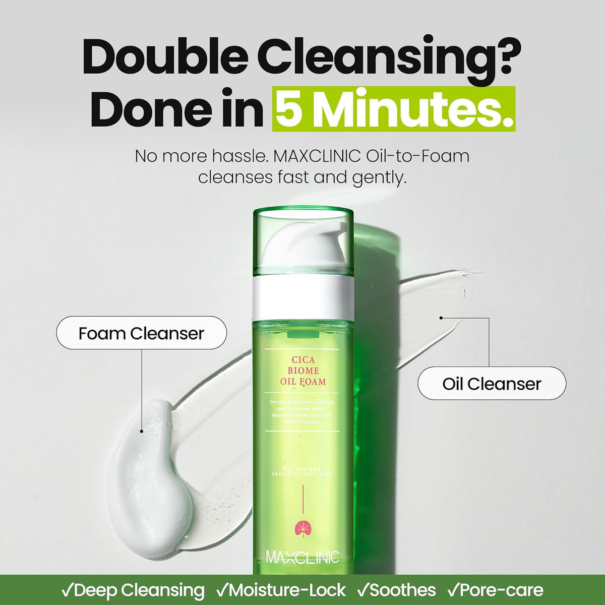 [K-Beauty] Cica Biome Oil to Foam - All-in-One Korean Face Wash OilBased Foaming Facial Cleanser