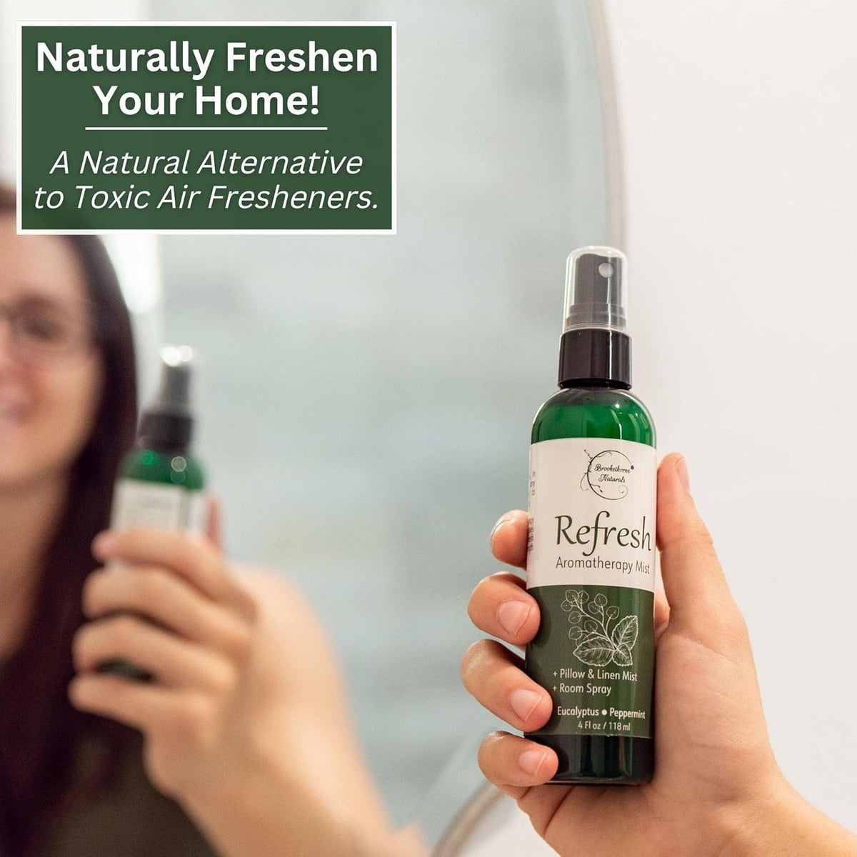Refresh Aromatherapy Room Spray & Pillow Mist. Peppermint & Eucalyptus Essential Oil Spray, Linen