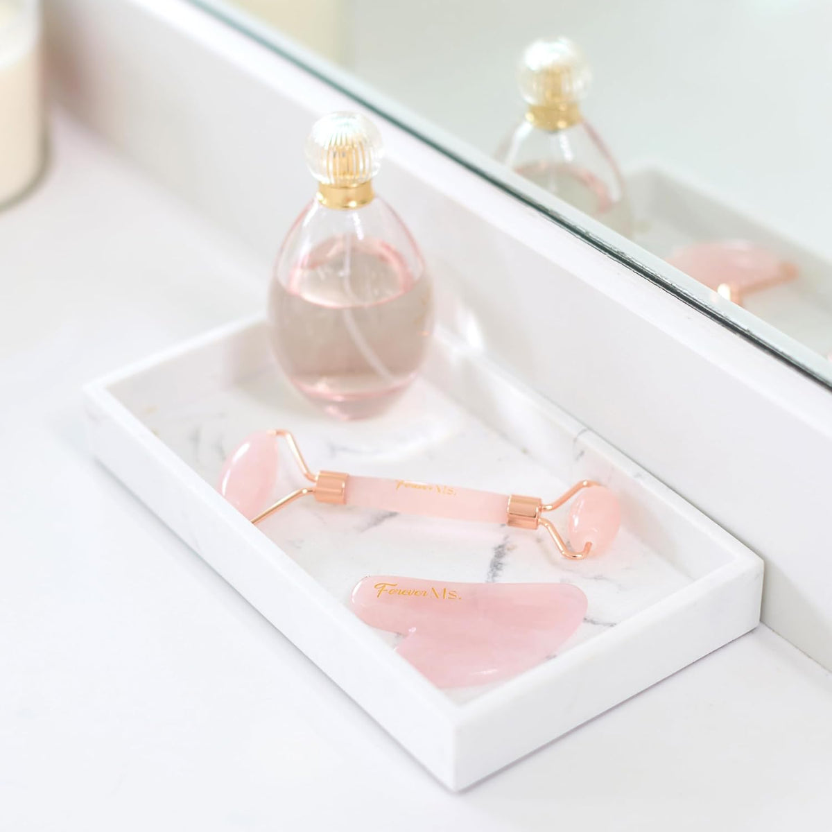 Face Roller & Gua Sha Set - Brazilian Certified Rose Quartz Stone - Natural Anti-Aging Facial