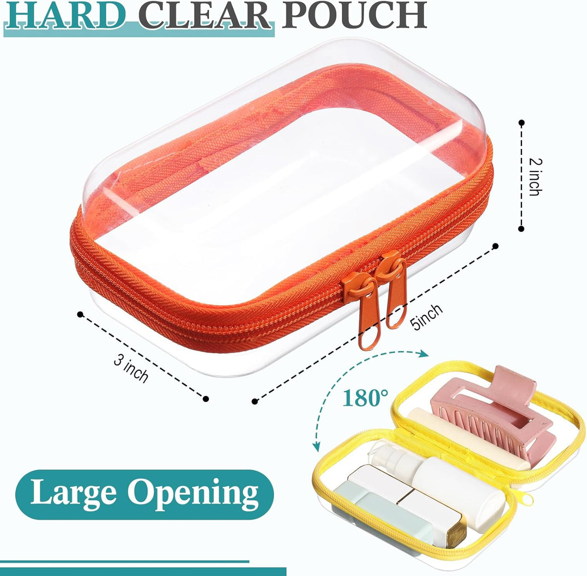 Sanwuta 6 Pcs Clear Hard Zipper Case Pencil Pouches Hard Plastic Zipper Pouches Makeup Bag