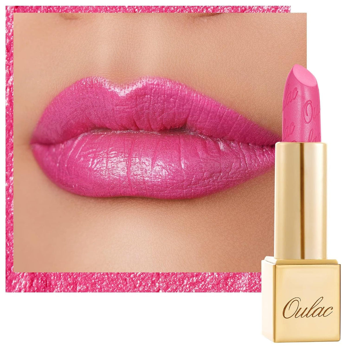 Oulac Hot Pink Lipstick for Women with Metallic 3D Shine Lightweight Hydrating Formula, High Impact