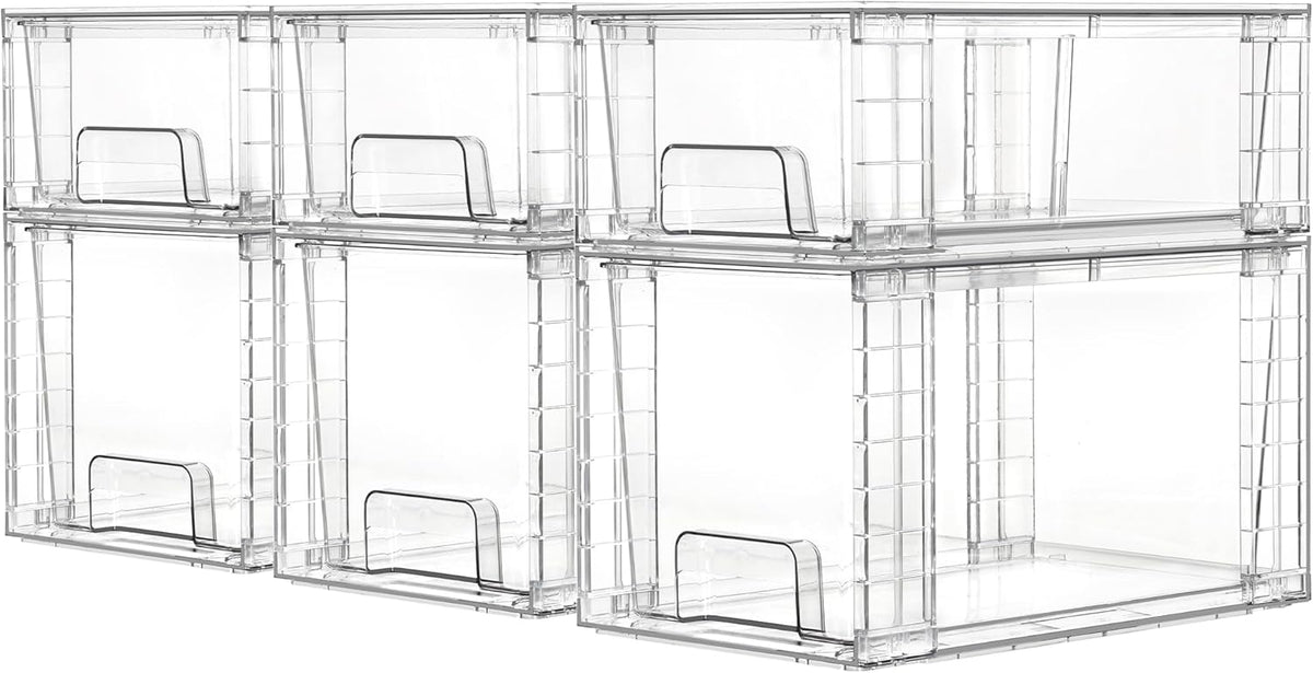 Vtopmart 6 Pack Clear Stackable Storage Drawers,Easy to Assemble Bathroom Organizers and Storage