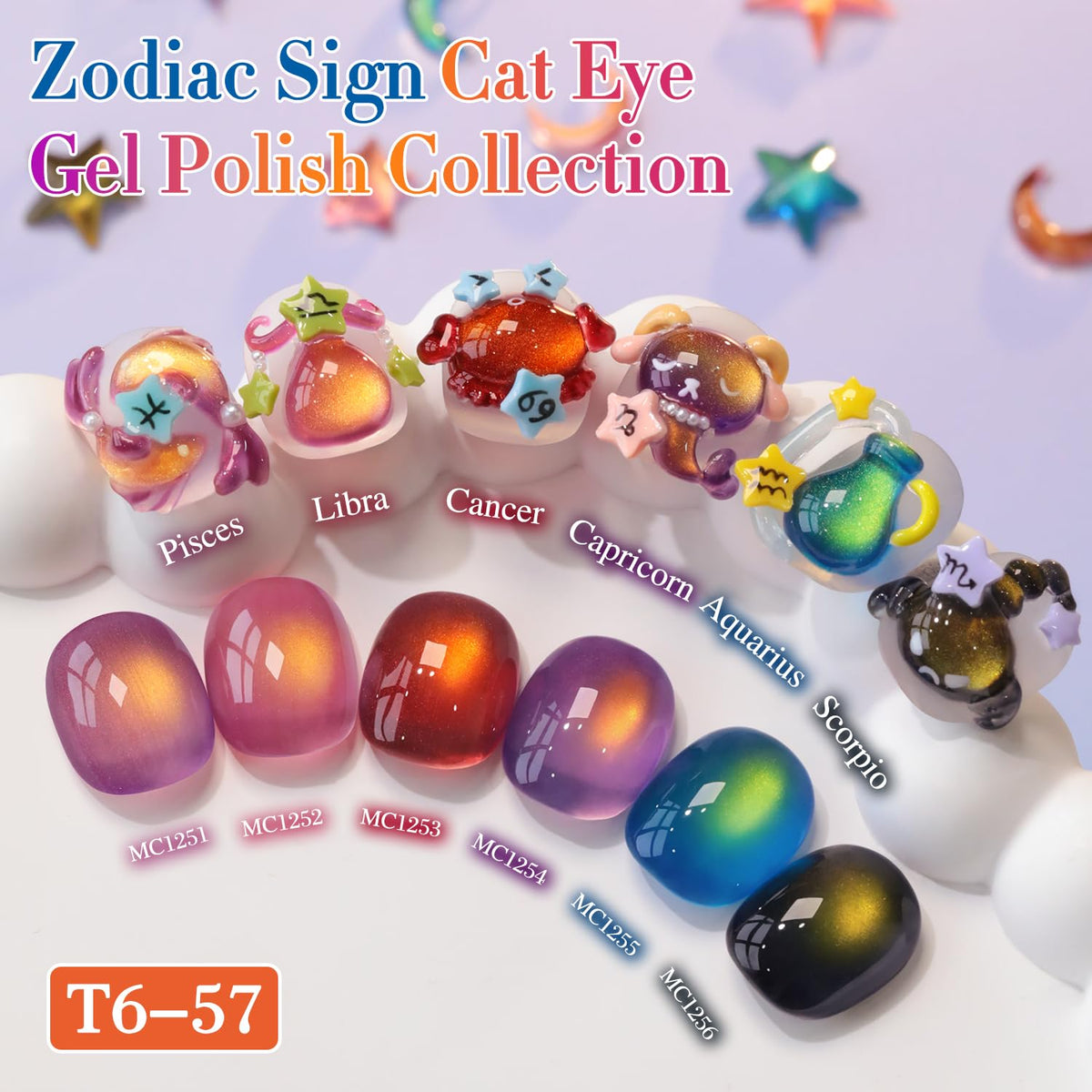 Double Rhythm Cat Eye Gel Nail Polish Set of 6 Same Color Same Bottle 0.5 Oz Shimmer Glitter with