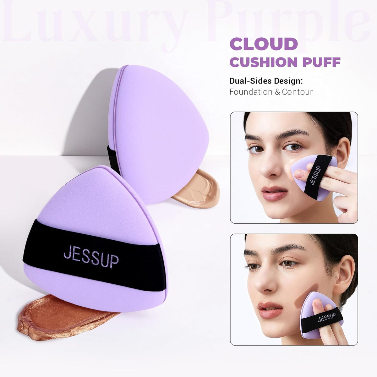 Jessup Powder Puff, 2pcs Triangle Powder Puff Soft for Foundation Setting and Baking, Reusable