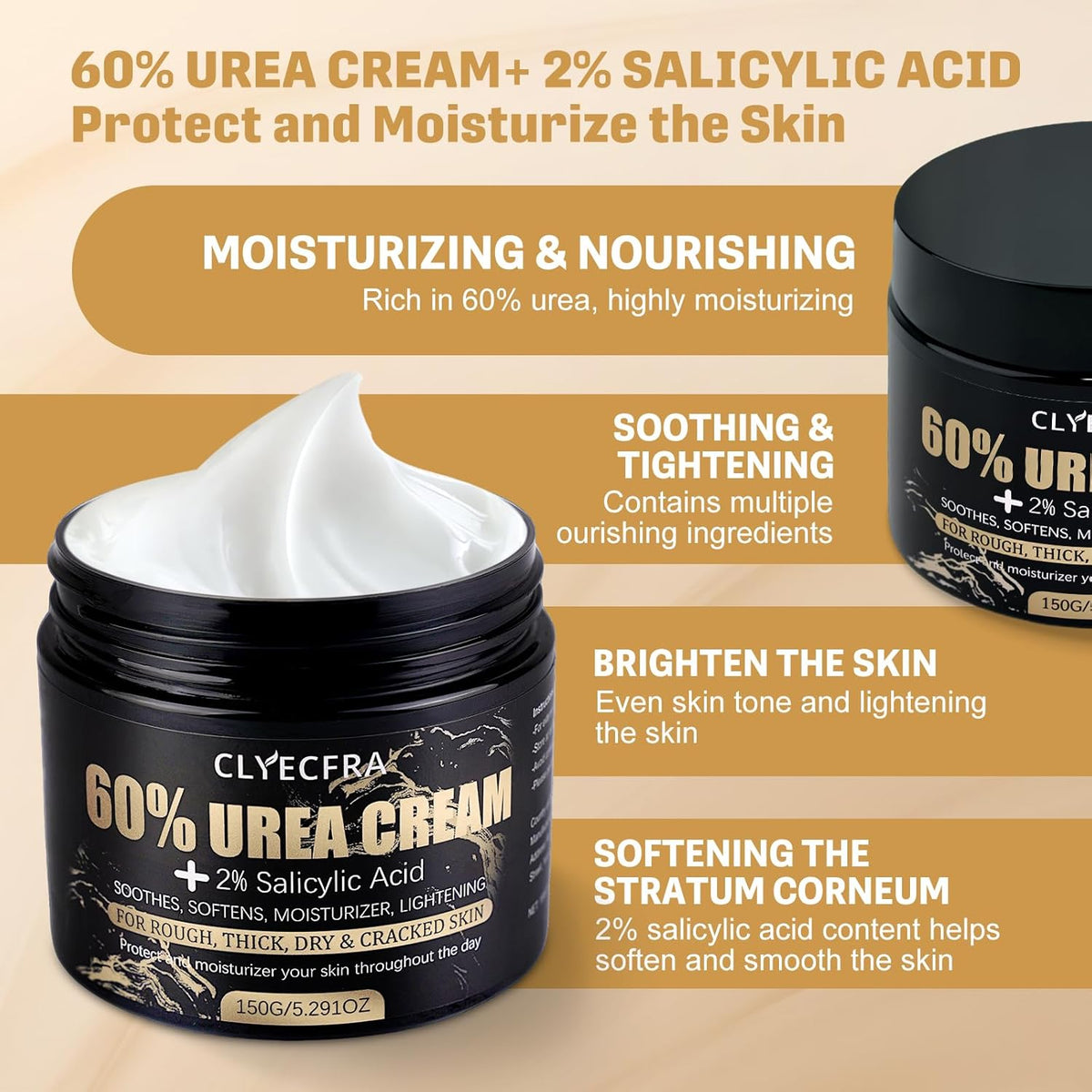 60% Urea Cream with 2% Salicylic Acid, Urea Cream 60 Percent for Feet & Hands- Maximum Strength