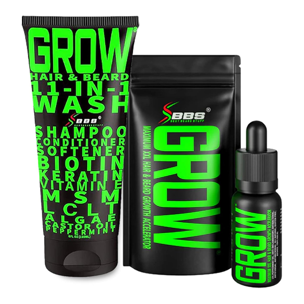 Beard Growth Kit w/GROW XXL Beard Serum for Maximum Facial Hair & Conditioner + GROW 11-in-1 Mens