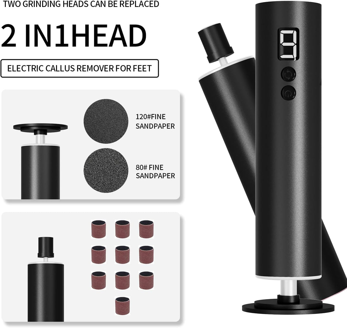 Powerful Electric Foot File & Callus Remover - Over 1-Hour Continuous Use, 360° Rotating Grinder
