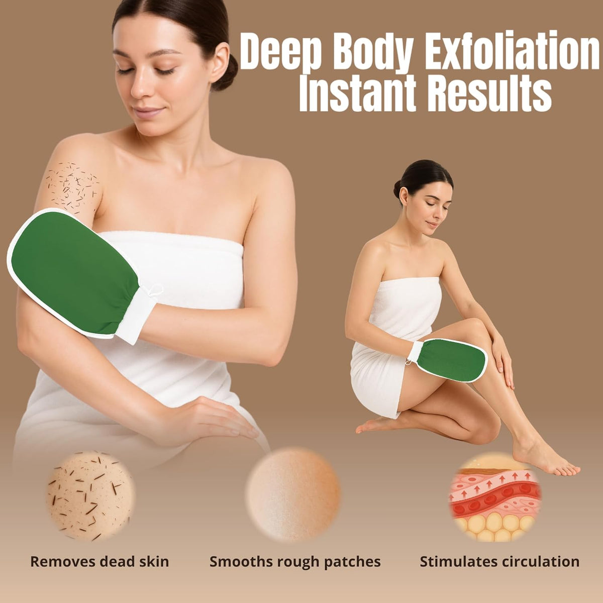 Exfoliating Glove Set (Original) – 3 Pieces Moroccan Hammam Scrub Mitts for Face, Body & Back