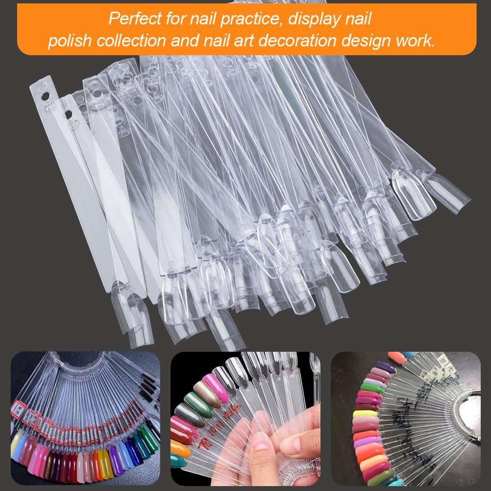 JASSINS 150 Pcs Nail Swatch Sticks with Ring and Number posted, Clear Fan-shaped Nail Art Polish