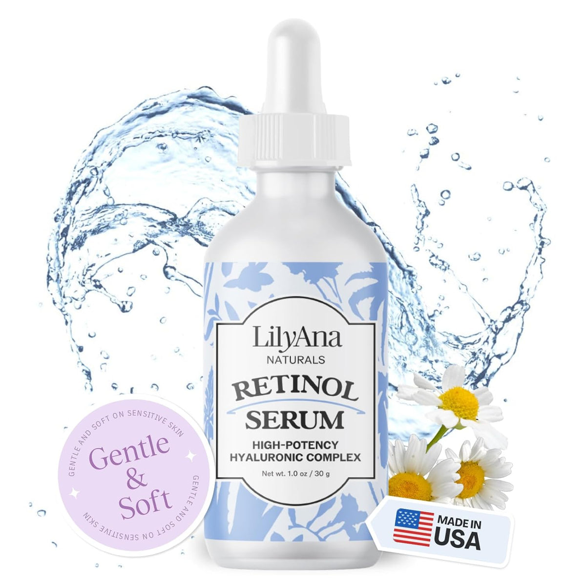 LilyAna Naturals Retinol Serum - Made in USA, Anti Aging Face Serum with Hyaluronic Acid and