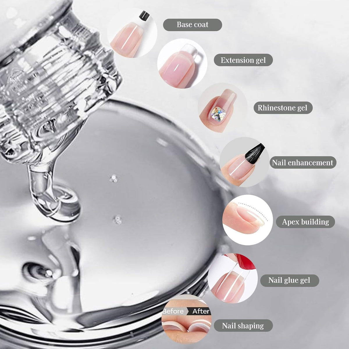 Women Builder Gel for Nails: 1Pcs 7 in 1 Clear Builder Nail Gel Set for Fast Nail Art Set DIY Home