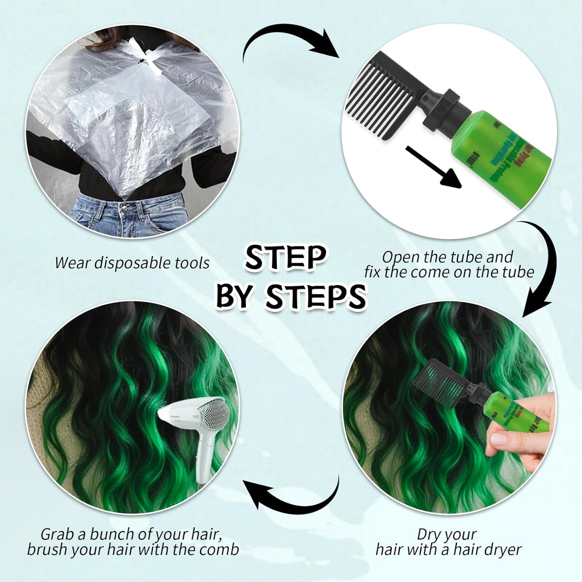 Temporary Green Hair Dye for Kids - Washable Color Suitable for Black & Brown Hair, Halloween Party