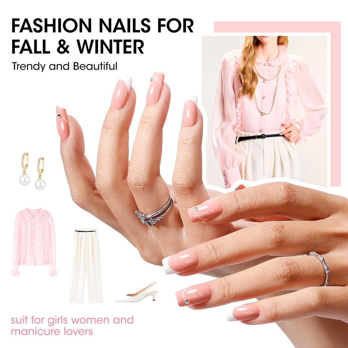 GELLEN Nail Polish Set, French Tip Manicure Nude White Regular Nail Polish Quick Air Dry Bright 12