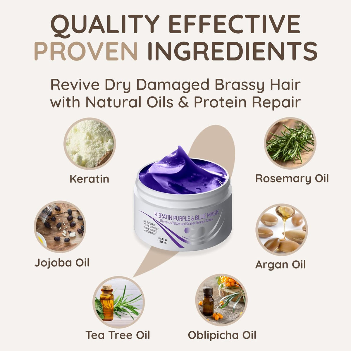 VITAMINS hair cosmetics Keratin Purple Hair Mask - Blue Hair Mask Deep Conditioner Treatment