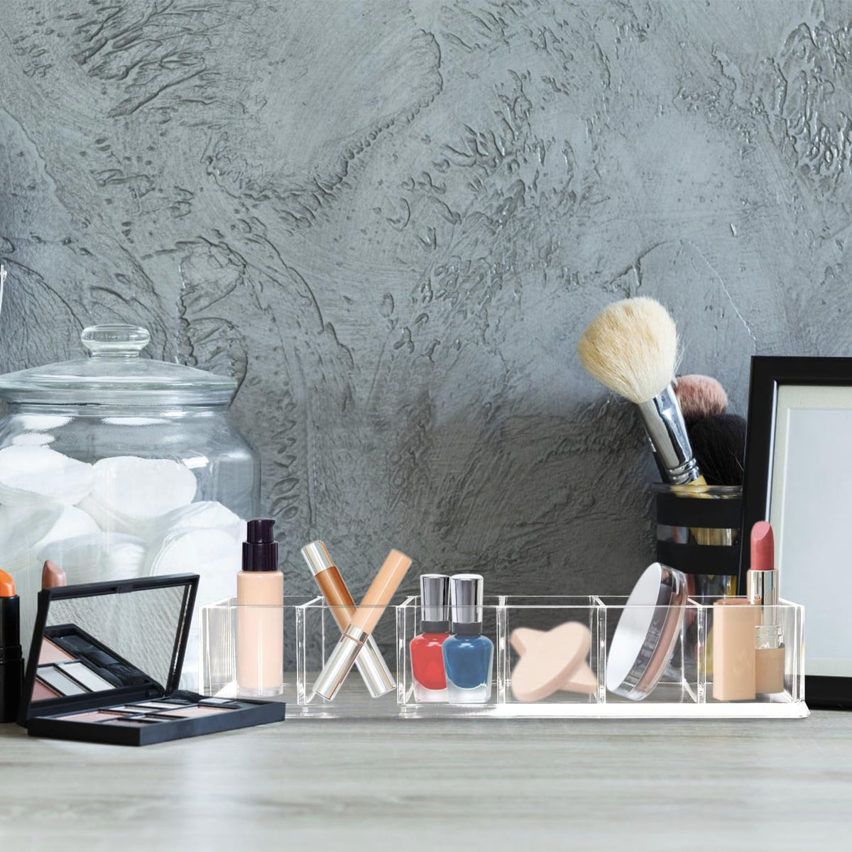 Nsmykhg Makeup Organizer Acrylic Cosmetic Storage Organizer,6 Compartments Acrylic Cosmetic Storage