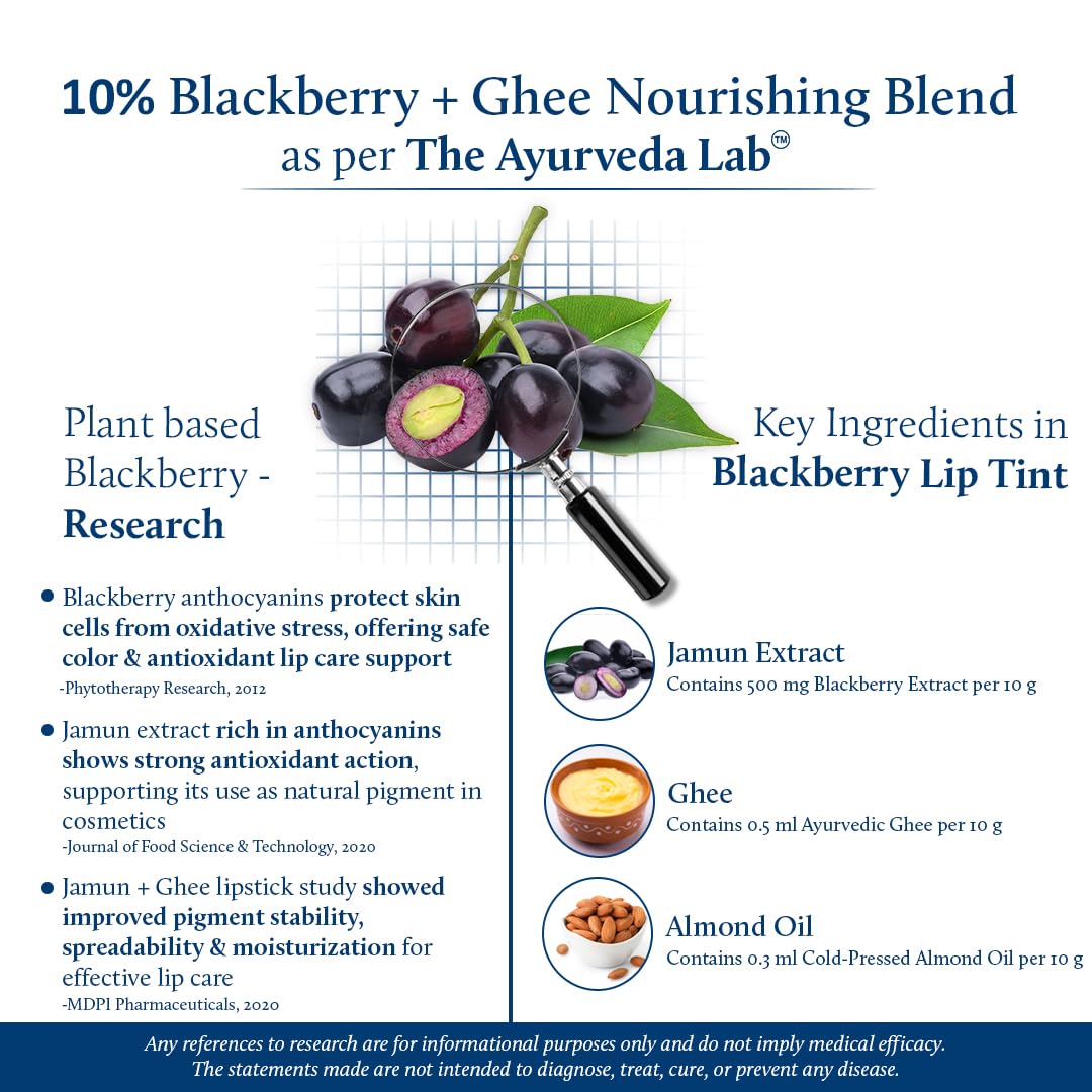 Blue Nectar Lip Tint Stain for Luscious Tinted Lips | Natural Blackberry Lip Moisturizer for Dry