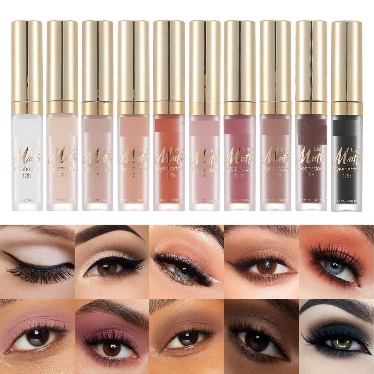 MAEPEOR Matte Liquid Eyeshadow 10 Colors Naked Smooth Creamy Eyeshadow Long Lasting and Waterproof