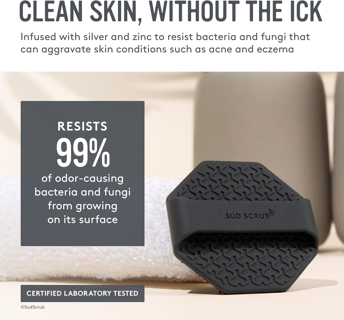 Sud Scrub® Antimicrobial Silicone Face Scrubber, 1 Pack, Gentle Face Exfoliator for Sensitive Skin