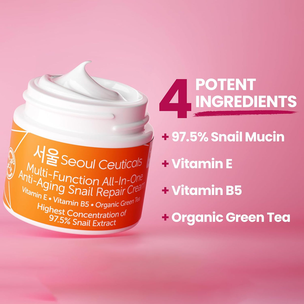 SeoulCeuticals Korean Skin Care 97.5% Snail Mucin Moisturizer Cream - K Beauty Skincare Day & Night