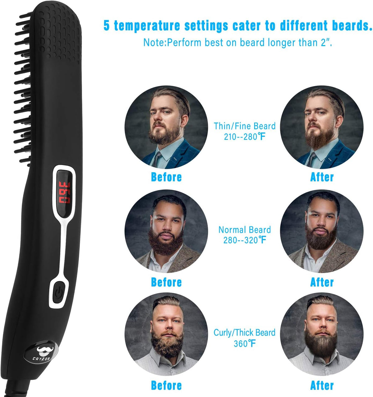 Beard Straightener Comb for Men - Upgraded Professional Electric Mens Beard Straightening Heated