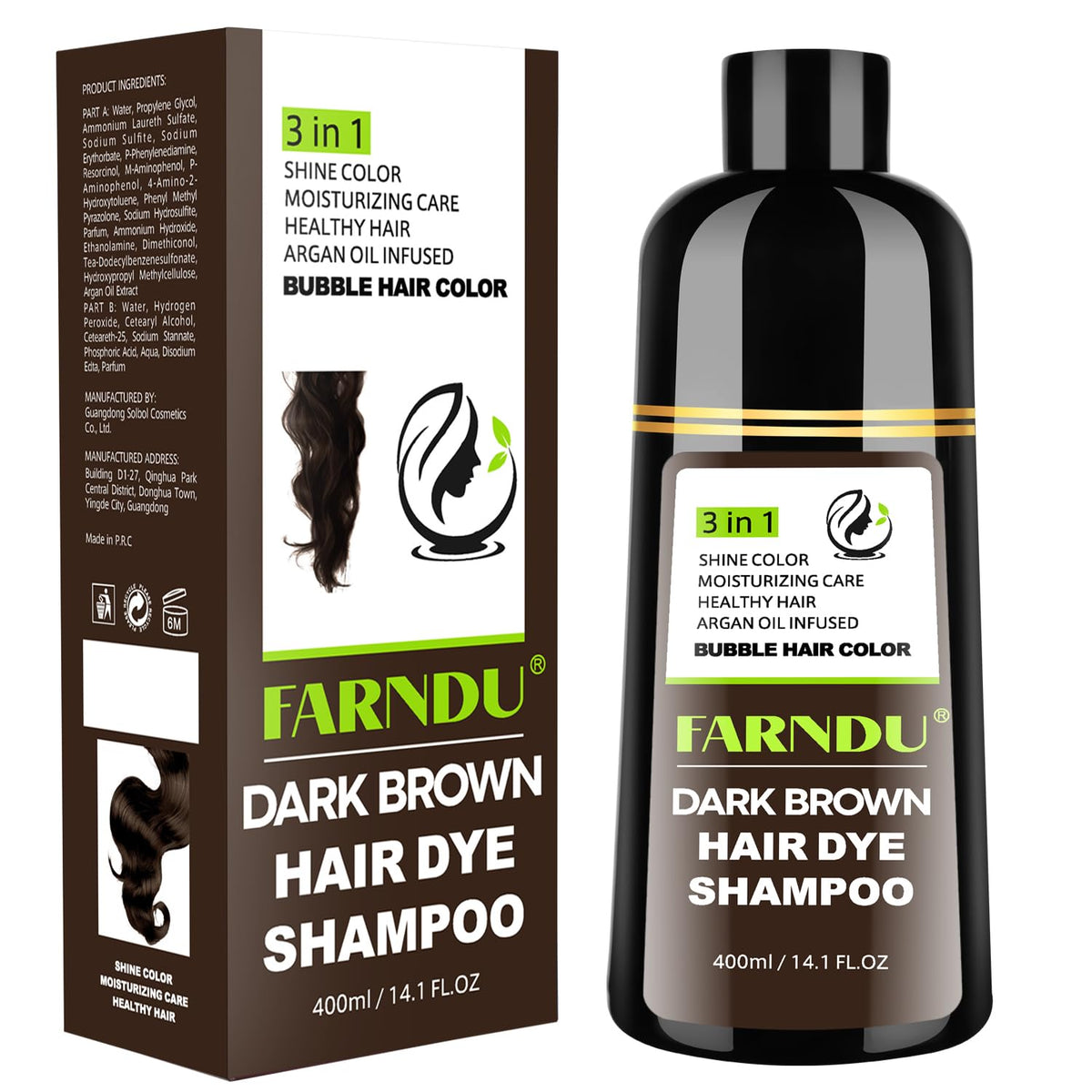 Dark Brown Hair Dye Shampoo 3 in 1 for Women Men Hair Color Shampoo Dye for Grey Hair Coverage