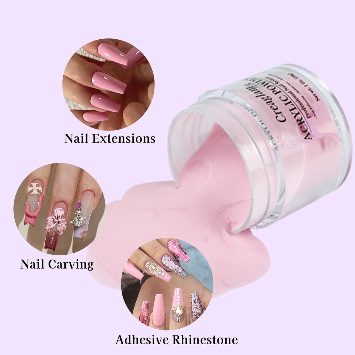 Super Nail Acrylic Powder: 3 Pcs 28g Cover Pink Polymer for 3D Art Carving French Extension - Clear