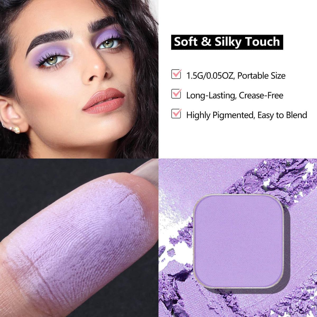 Matte Eyeshadow Single Pan Soft Pastel Purple, Blendable Natural Matte Finish, Highly Pigmented