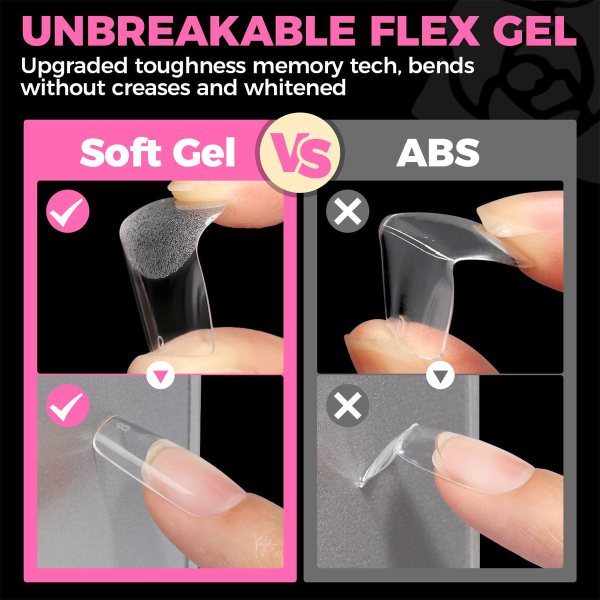 UNA GELLA Square Fake Nails, 504pcs Gel Nail Tips Clear Press on Nails Pre-shape for Full Cover
