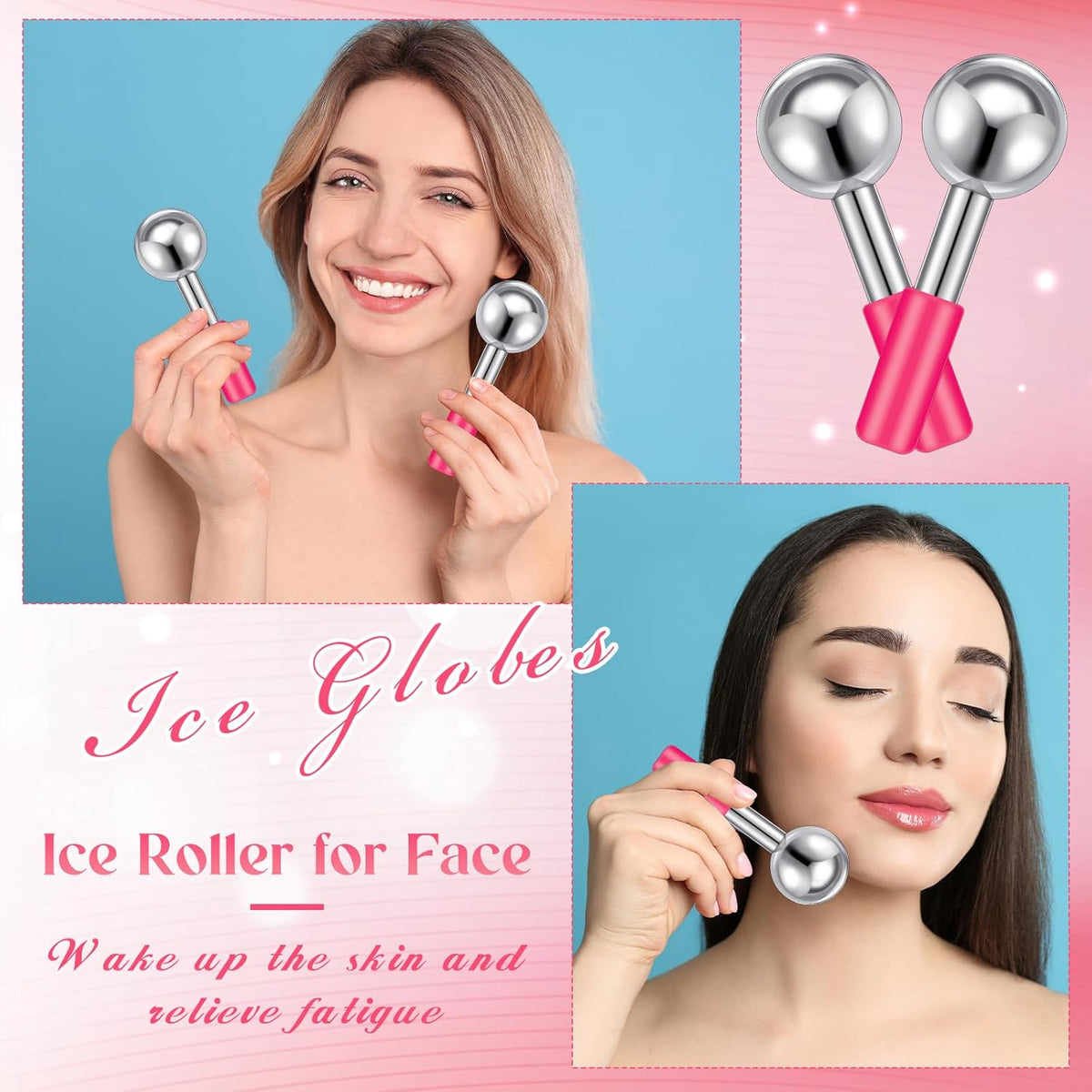 Baderke 2 Pcs Ice Globes for Face Stainless Steel Cooling Globes Unbreakable Cooling Roller Women