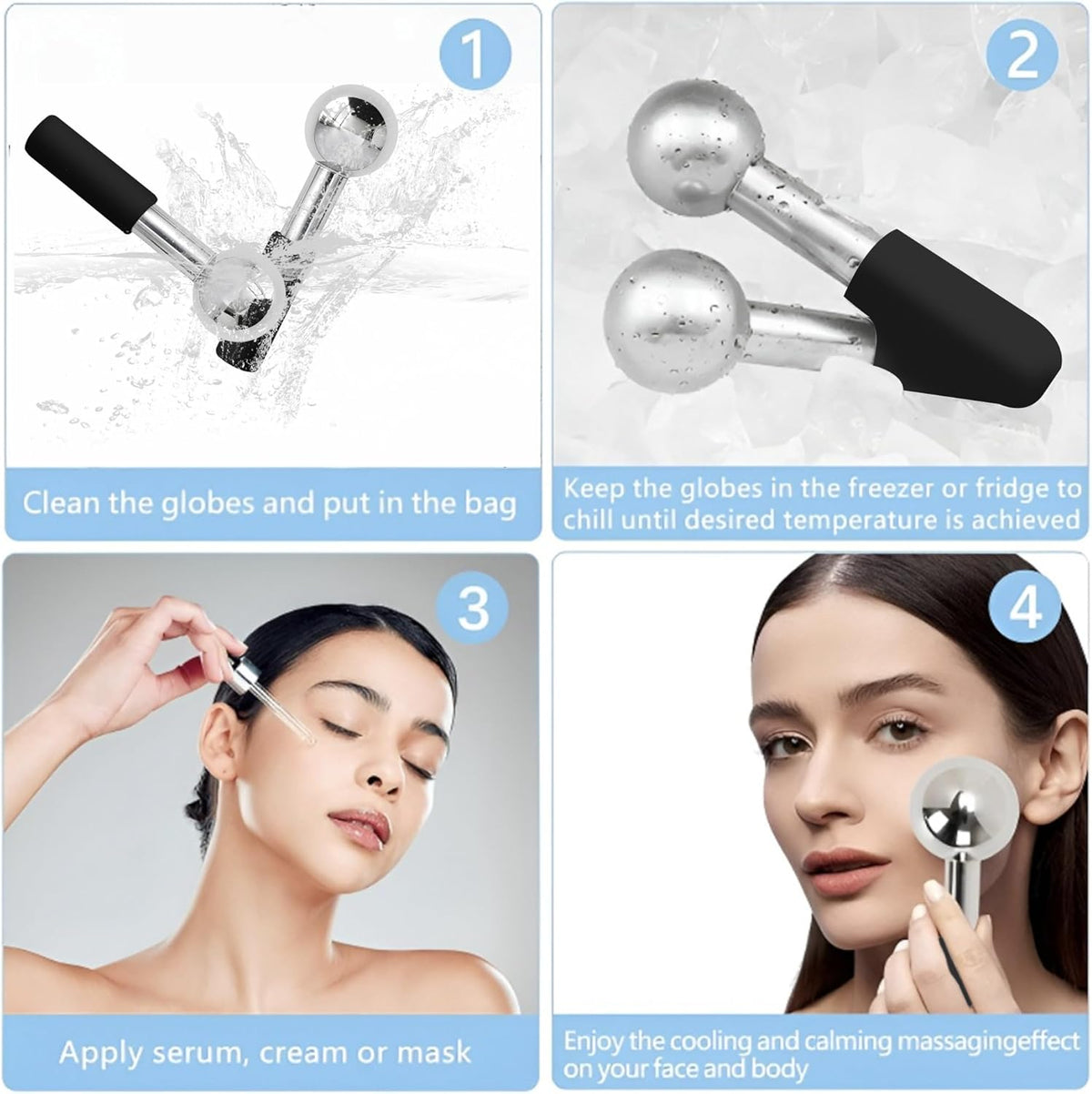 Ice Globes for Face Eyes, Unbreakable Stainless Steel Cryo Massagers for Skincare Routines