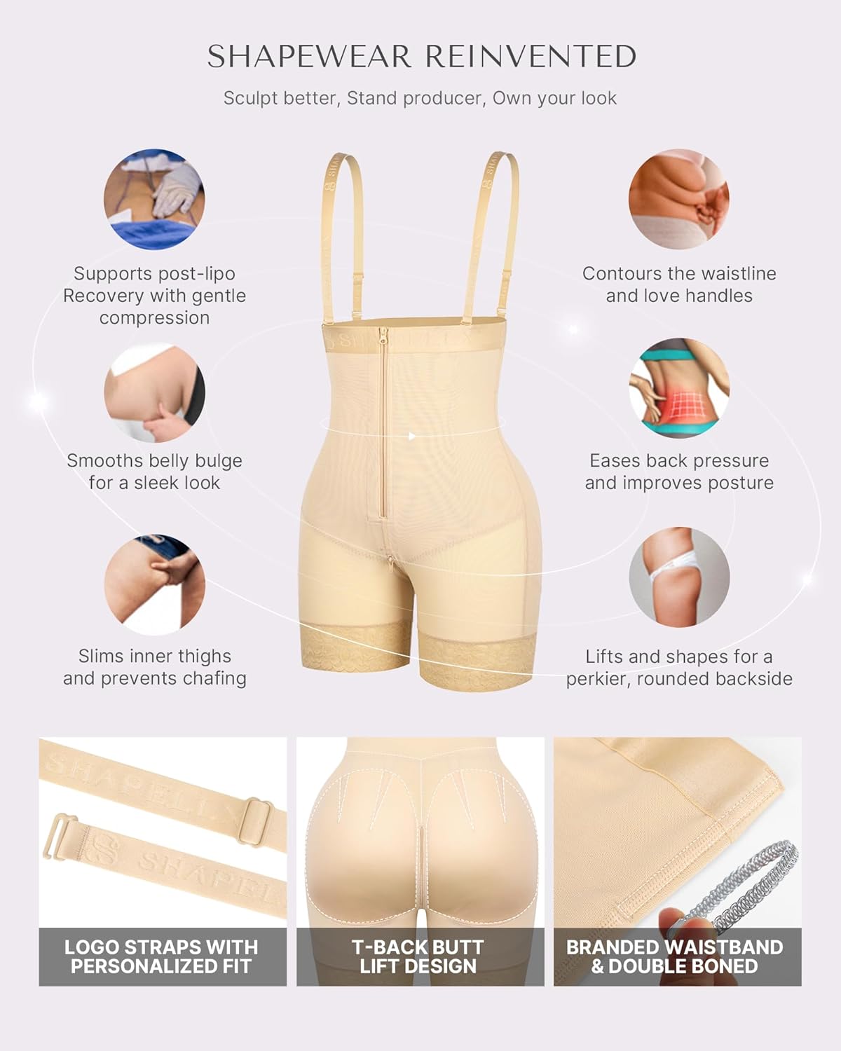 SHAPELLX Shapewear for Women Tummy Control Faja Body Shaper Butt Lifting Plus Size Shapewear