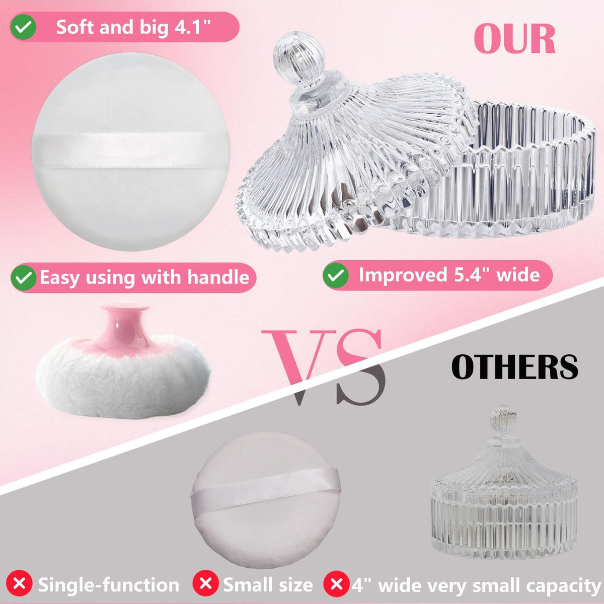 Large Body Powder Puff and Container Set - Velour, Dusting Powder Puffs for Women Baby and Loose