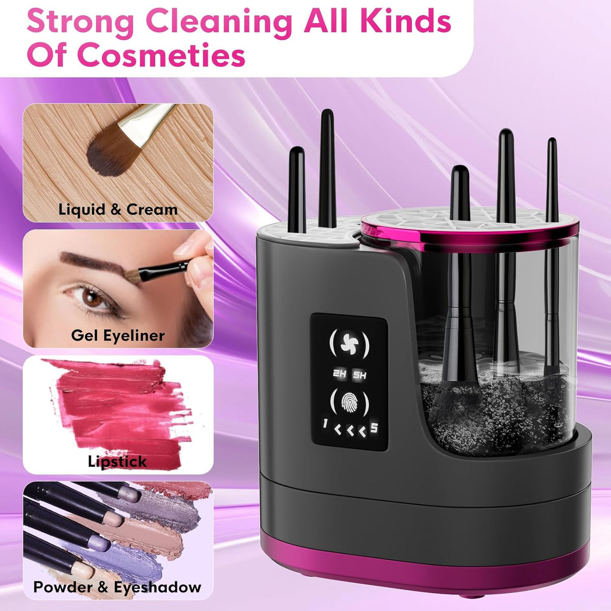 3 IN 1 Electric Makeup Brush Cleaner,Automatic Makeup Brush Cleaner with Makeup Brush
