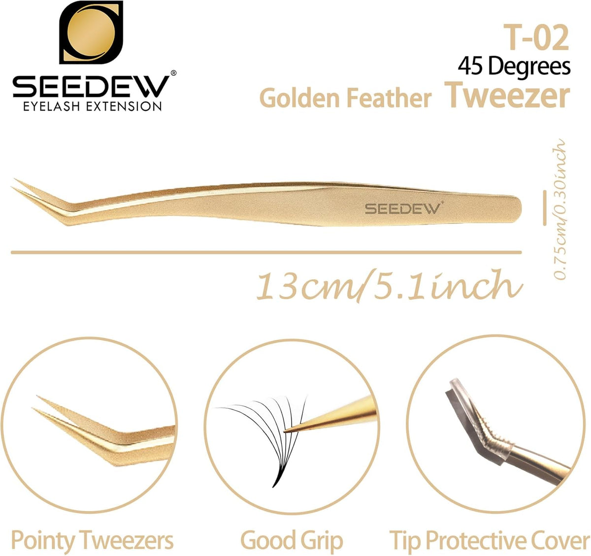 Tweezer Eyelash Extensions - 1 PCS Stainless Steel 45 Degree Curved Pointy Tweezer Isolation