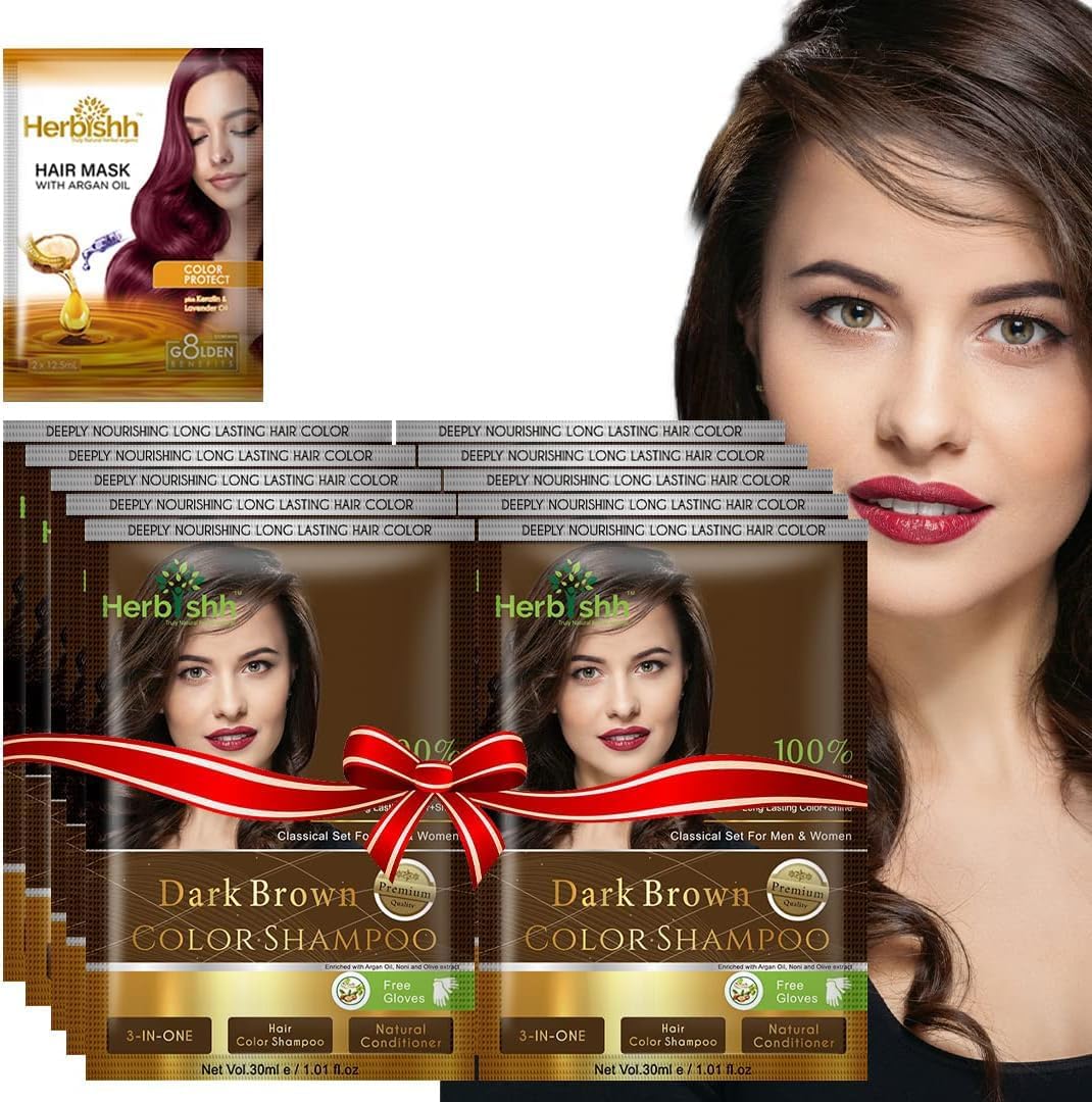 Herbishh Natural Hair Color Shampoo for Gray Hair - Argan Hair Mask, Travel Size, Long-Lasting