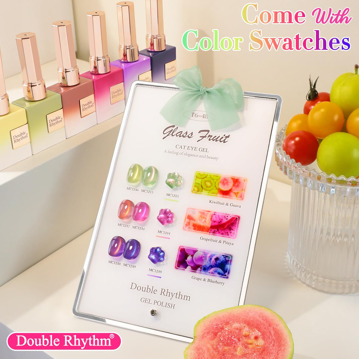 Double Rhythm Fruit Cat Eye Gel Nail Polish Set of 6 Same Color Same Bottle 0.5 Oz Shimmer Glitter