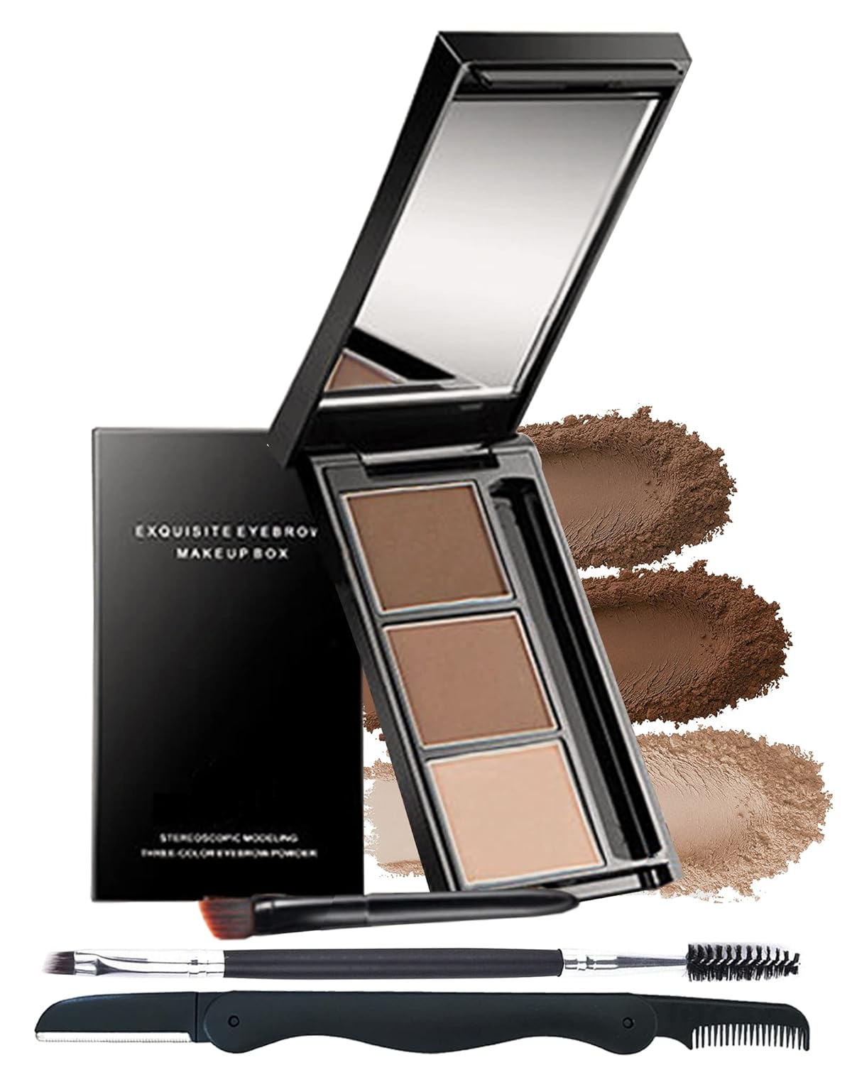 Eyebrow Powder Makeup Kit-3 Colors Eye Brow Powder Palette Long-Lasting Waterproof, Dark/light