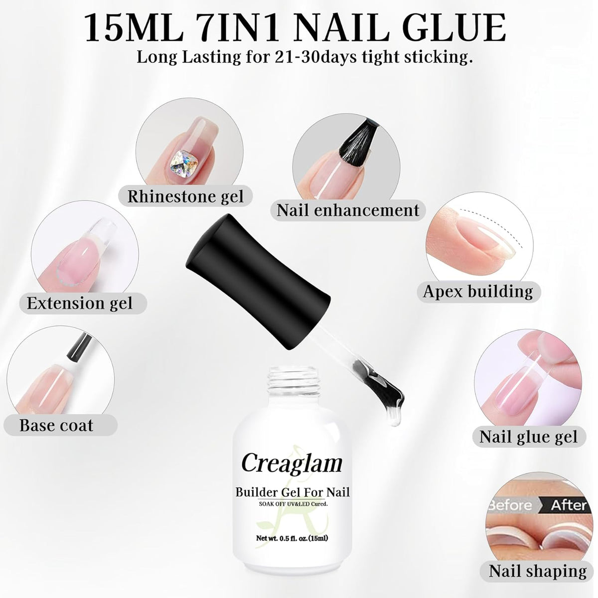 Women Builder Gel for Nails: 2Pcs 7 in 1 Clear Builder Nail Gel Set for Fast Nail Art Set DIY Home